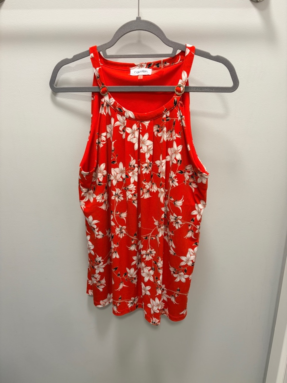 Calvin Klein Red Floral Ring-Detail Tank Top